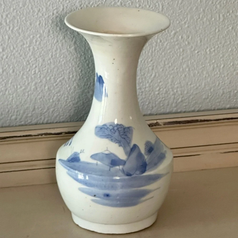 Antique Japanese Sometsuke Blue White Porcelain Landscape Vase 19th Century